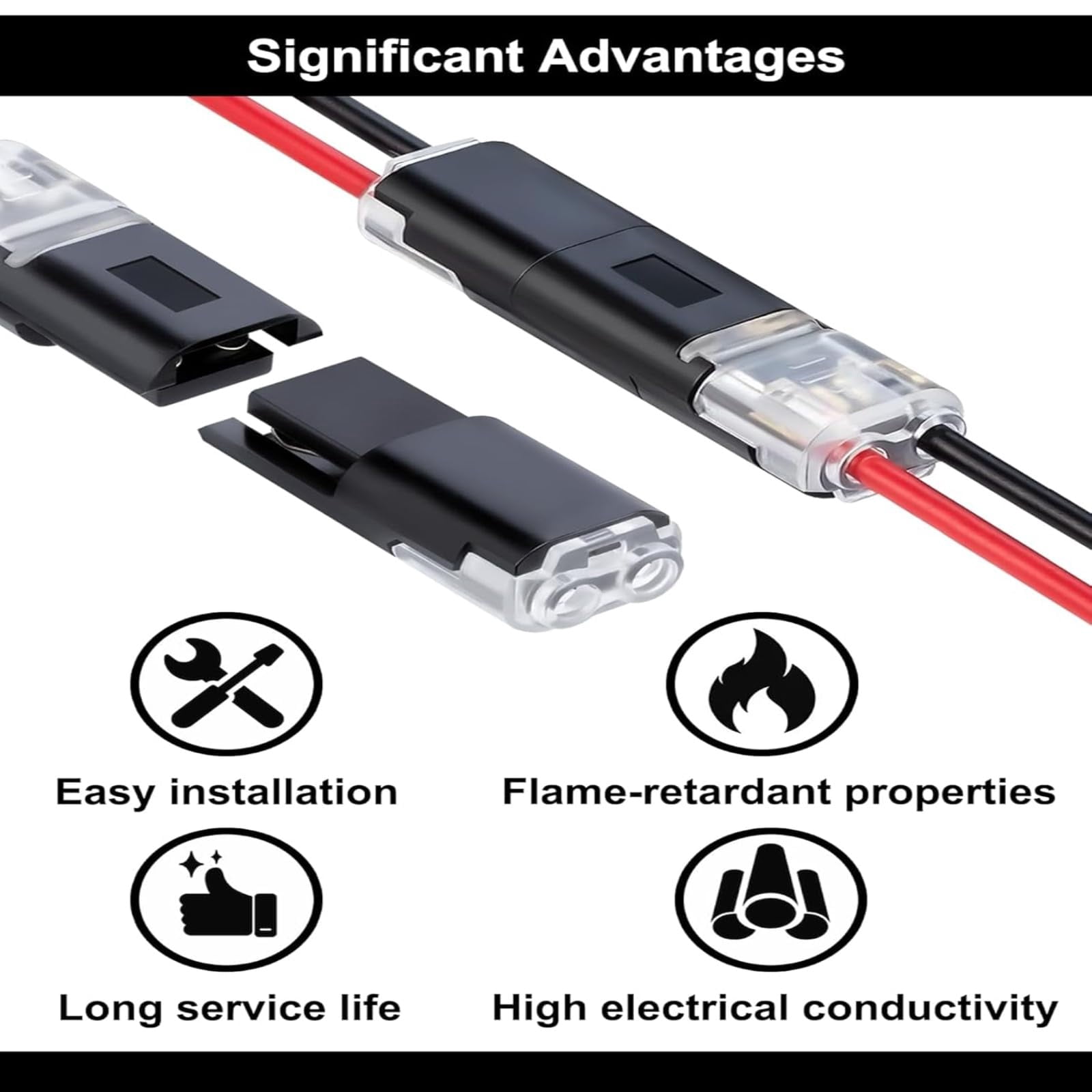 50Pcs 2 Pin Double Wire Plug-in Connector with Locking Buckle, Universal Compact 2 Way Electrical Wire Connector