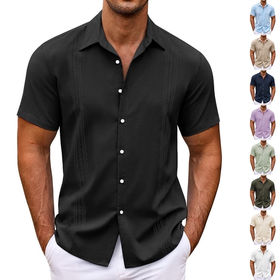 Migroa Mens Cuban Guayabera Shirts Short Sleeve Button Down Shirts for Men Summer Beach Wedding Jn L