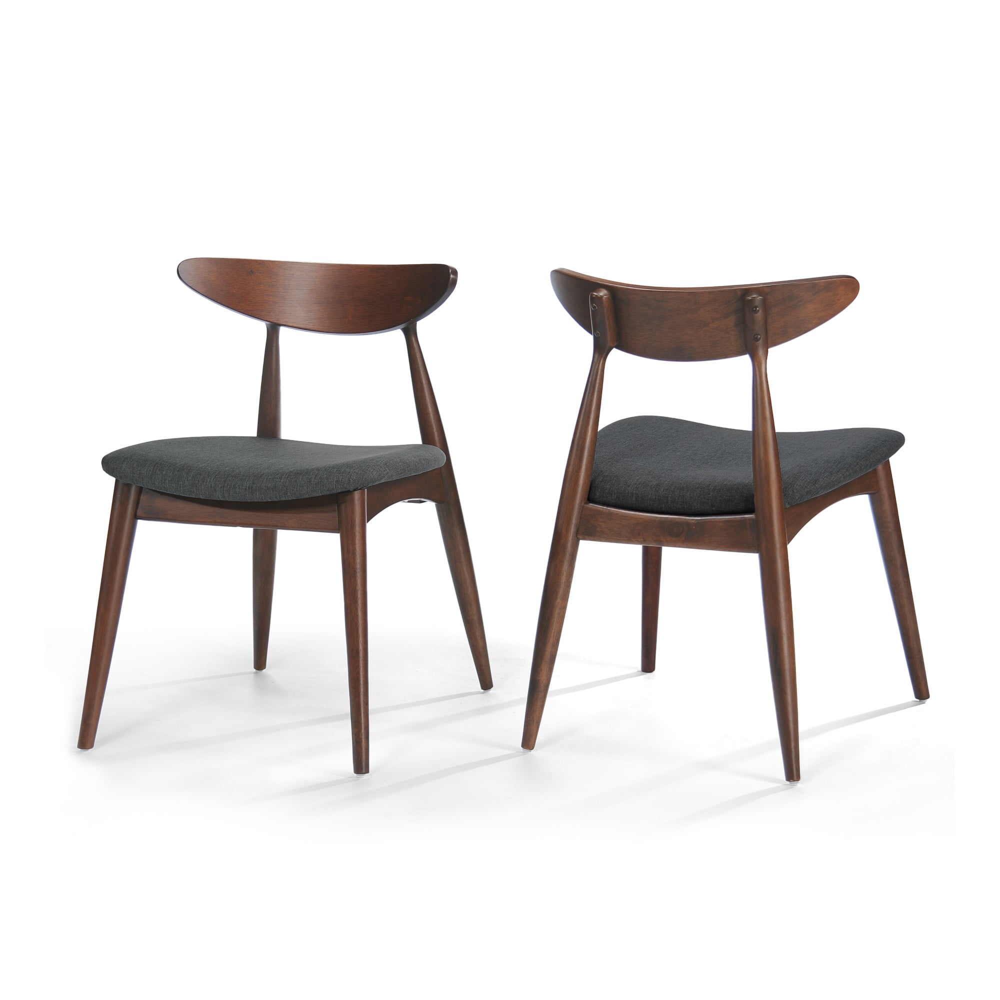 Aukfa Dining Chairs Set of 2, Mid Century Wood Side Chairs with Curved Backrest and Upholstered Seat, Dining Room Chairs for Kitchen, Living Room, Dark Brown