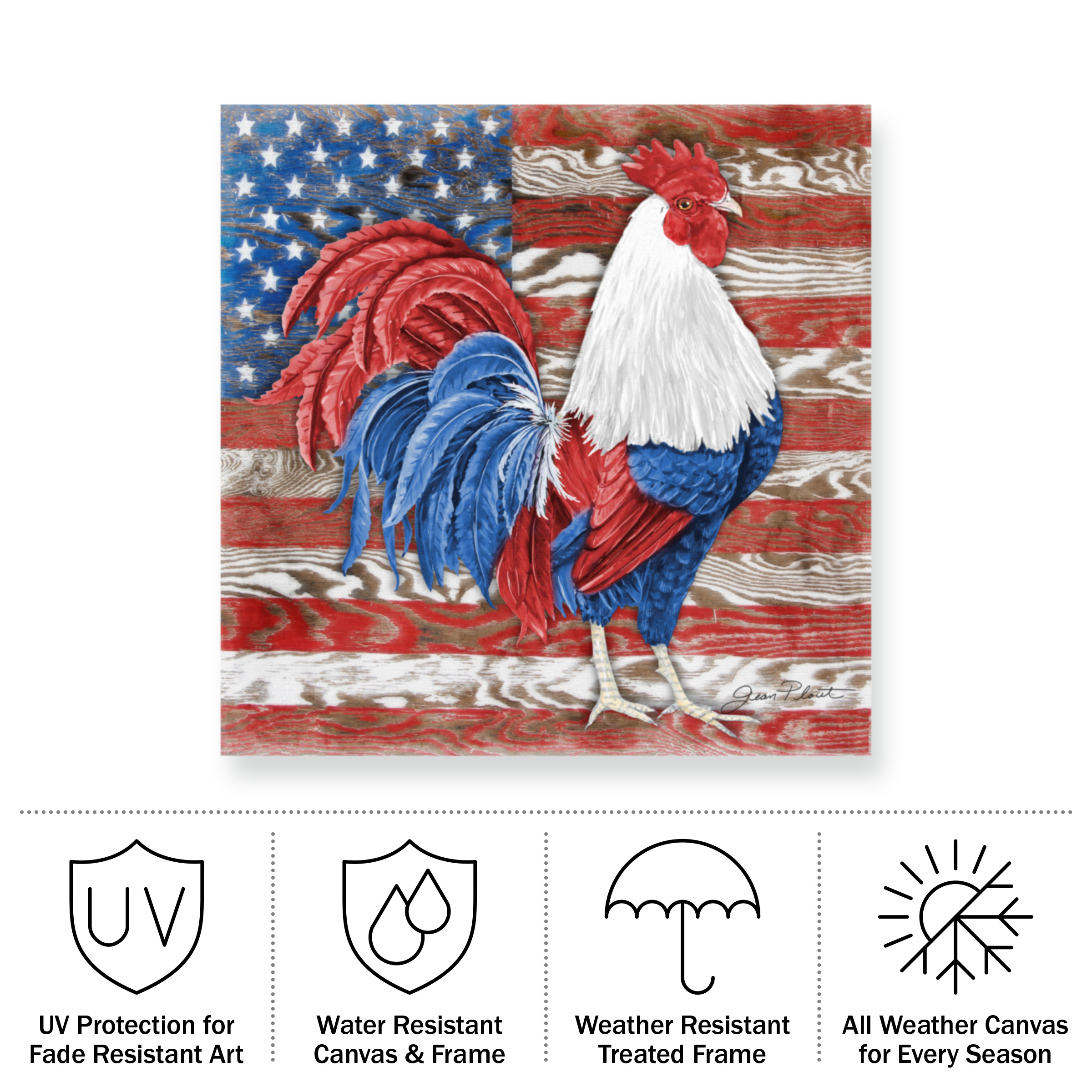 Jean Plout 'American Rooster B' Outdoor Canvas 18x18