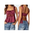 thumbnail image 2 of LMLYSoH Women Babydoll Tank Tops Slim Lace Trim Square Neck Sleeveless Backless Crop Shirt Summer Streetwear, 2 of 9