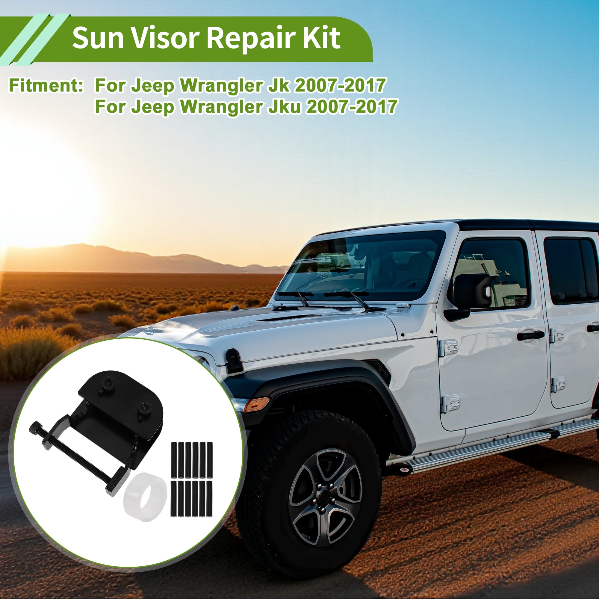 Unique Bargains 1 Set Sun Visor Repair Kit for Jeep Wrangler Jk 2007-2017 Metal Black Sun Visor Clip Replacement Fix