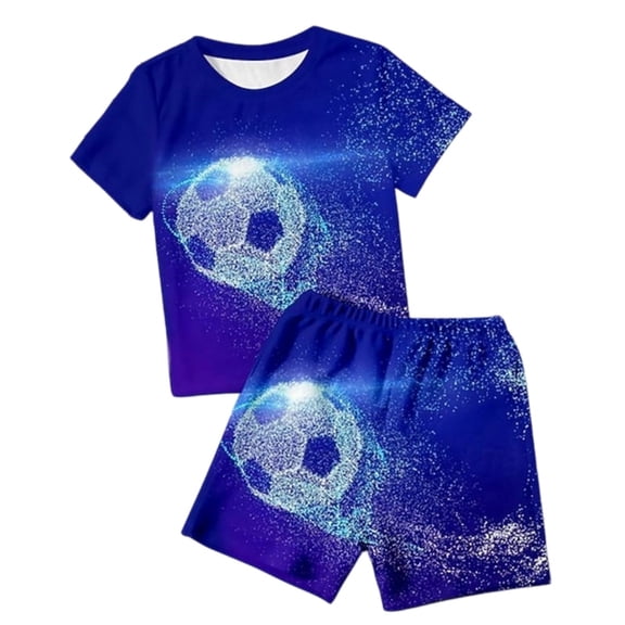 WOYY Boys Outfits Summer Sportswear Soccer Short Sleeve T-Shirt Shorts Set, Sizes 2-14