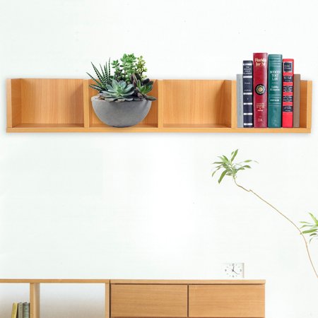 Wall Mounted Storage Unit WALFRONT Modern Wall Mount Display Shelf CDs/DVDs Organizer Storage Rack Wooden Unit 4 Cases,Display Shelf, CD Display Shelf ()