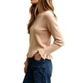 thumbnail image 3 of Women'S Solid Crew Neck Ruffle Hem Long Sleeve Knit Sweater Khaki XL, 3 of 8
