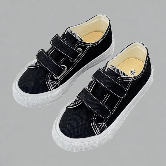 Krdevn Kids' Canvas Hook and Loop Sneakers, Adjustable Strap Soft Sole Casual Shoes, Low Top Footwear for Boys & Girls,Sizes 9-9.5 Years