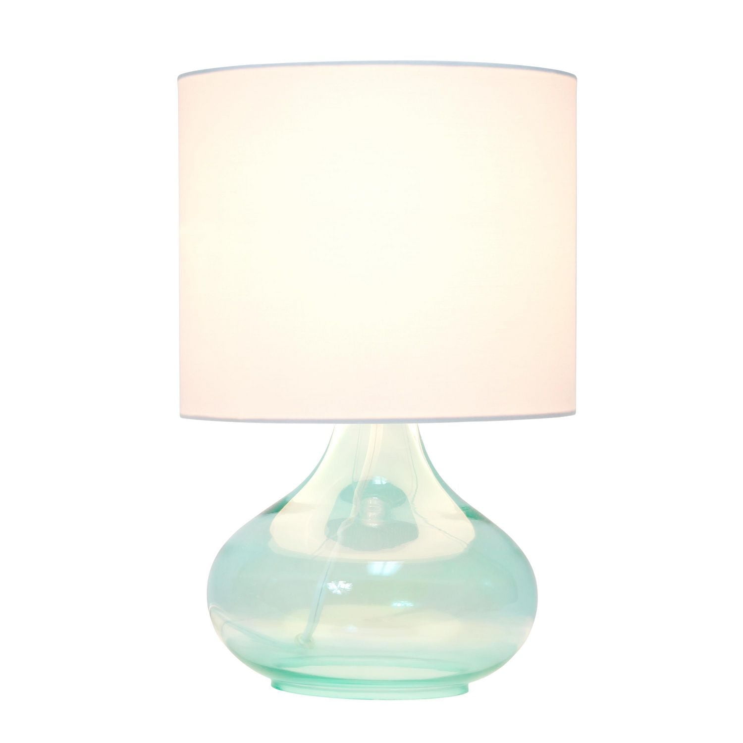 Simple Designs Glass Raindrop Table Lamp with Fabric Shade, Aqua with White Shade