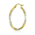 thumbnail image 5 of Wellingsale Ladies 14k Two Tone White and Yellow Gold Polished Diamond Cut 2.6mm Hinged Hoop Earrings (30 x 30 mm), 5 of 7