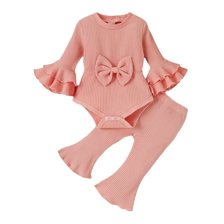 

Bagilaanoe 2pcs Newborn Baby Girl Long Pants Set Long Sleeve Romper Tops + Flower Trousers 3M 6M 9M 12M Infant Casual Outfits