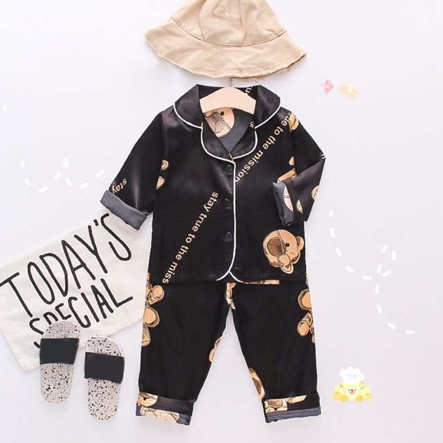 Toddler Satin Pajamas for Boy Funny Cartoon Printed Button Down Homewear Set Classic Pajamas Set Christmas Pjs Kids 3-4 Years Kids Clothes