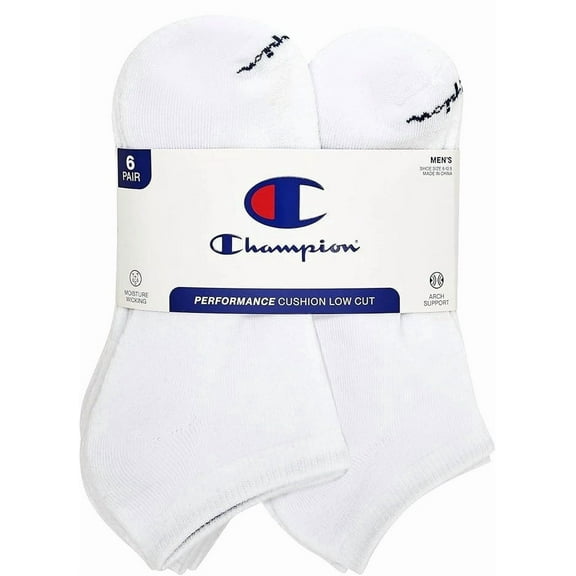 CHAMPION SOCKS MEN'S - LOW CUT - SOLID 253 - WHITE - LARGE (6-12) PACK 6 XX