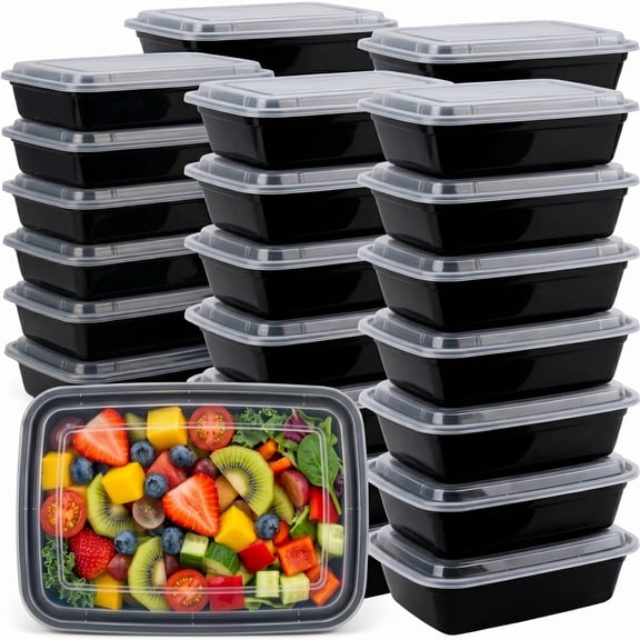 50 Pack (100-Piece) Meal Prep Containers Rectangle 28oz Reusable with Lids, Sturdy Leakproof & Food Safe, Microwave, Freezer, Dishwasher Safe Prep Containers To Go Take Out Plastic Food Storage 75898