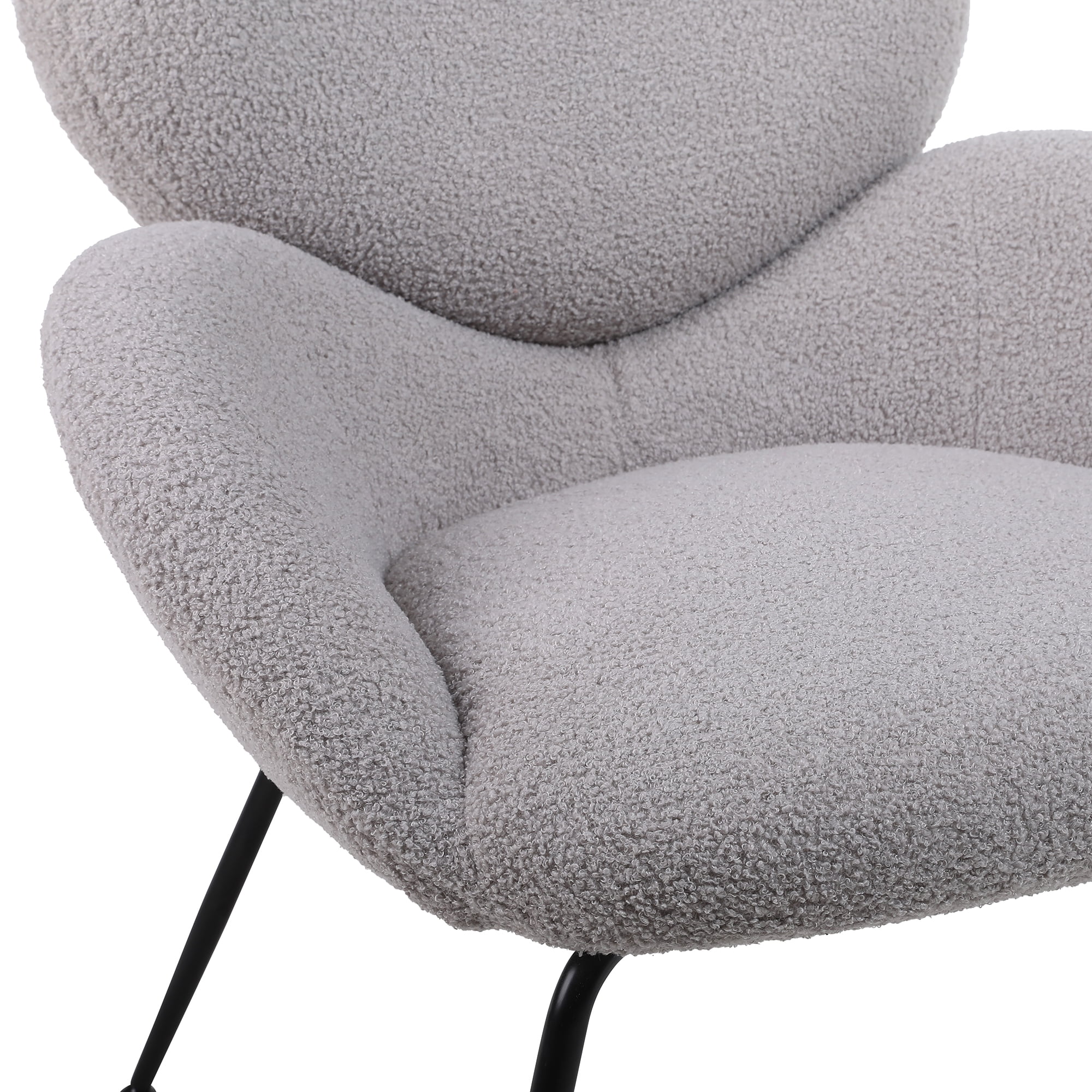 Kadyn Modern Sherpa Armchair with Black Metal Legs, Comfy and Soft Chairs for Bedroom, Grey