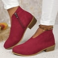 thumbnail image 4 of BLTIBY 2025 Womens Ankle Boots Solid Color Pointed Toe Chunky Stacked Mid Heel V Booties Fashion Elegant Shoes Red 42, 4 of 7