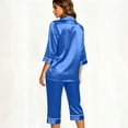 thumbnail image 4 of Lolmot 2 Piece Capri Pajamas for Women Casual Satin Button Down Pjs Long Sleeve Shirts with Capris Lightweight Comfy Lounge Set, 4 of 9