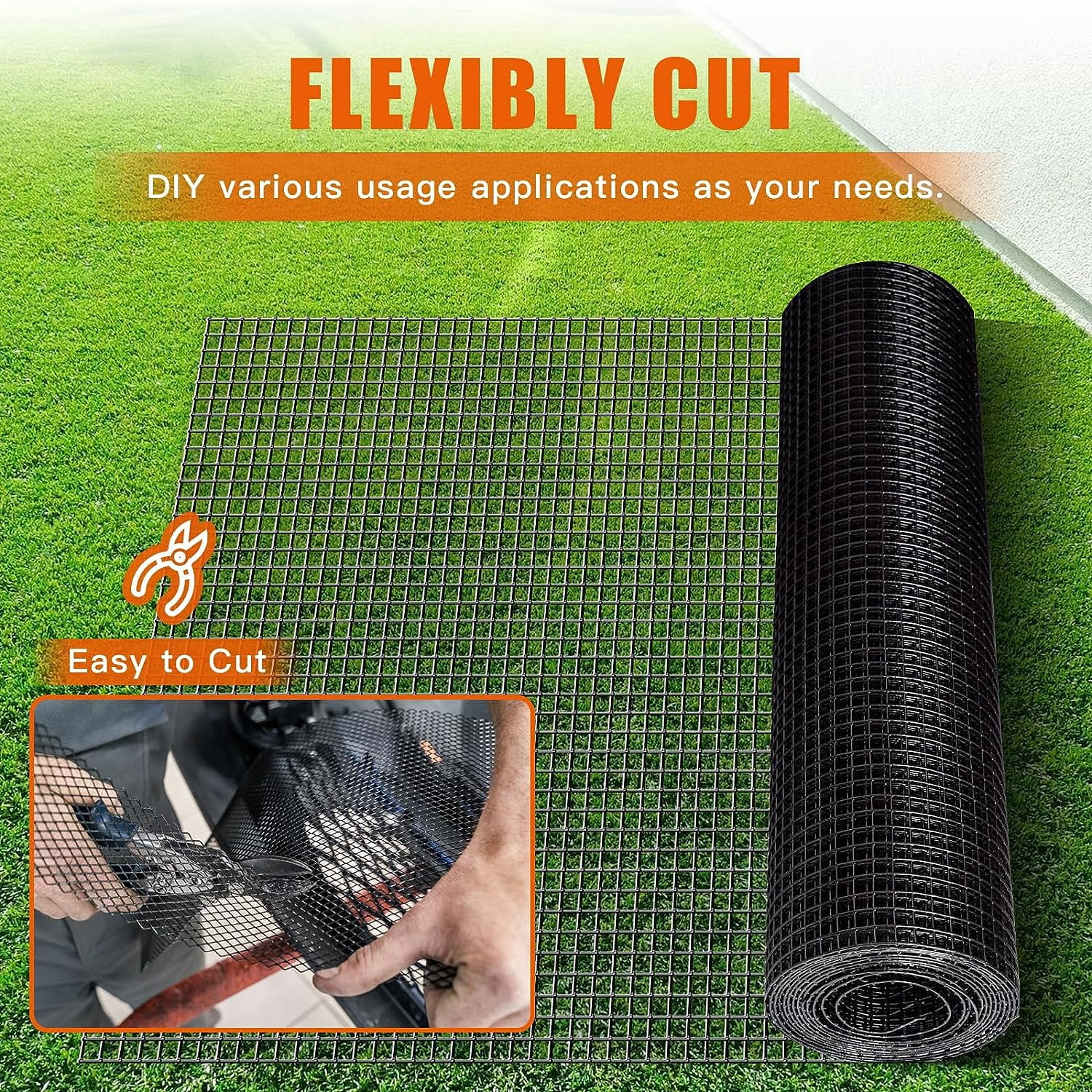 Black 21 Gauge 1/4 Inch Hardware Cloth - Vinyl Coated Welded Wire Mesh Roll - Duty Rust Proof Fencing for Gardens, Poultry Animal Netting Cage Screen (Black 24" x 50' 1/4inch ）