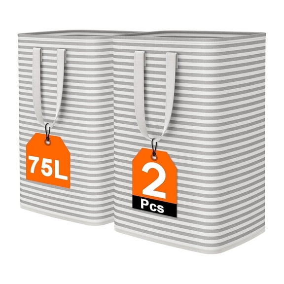 2 Pack 75L Laundry Hamper Collapsible-Large  Laundry Baskets,Freestanding Waterproof Clothes Hamper with Easy Carry Handles in Laundry Room Bedroom Bathroom College Dorm for Adults,Gradient Grey