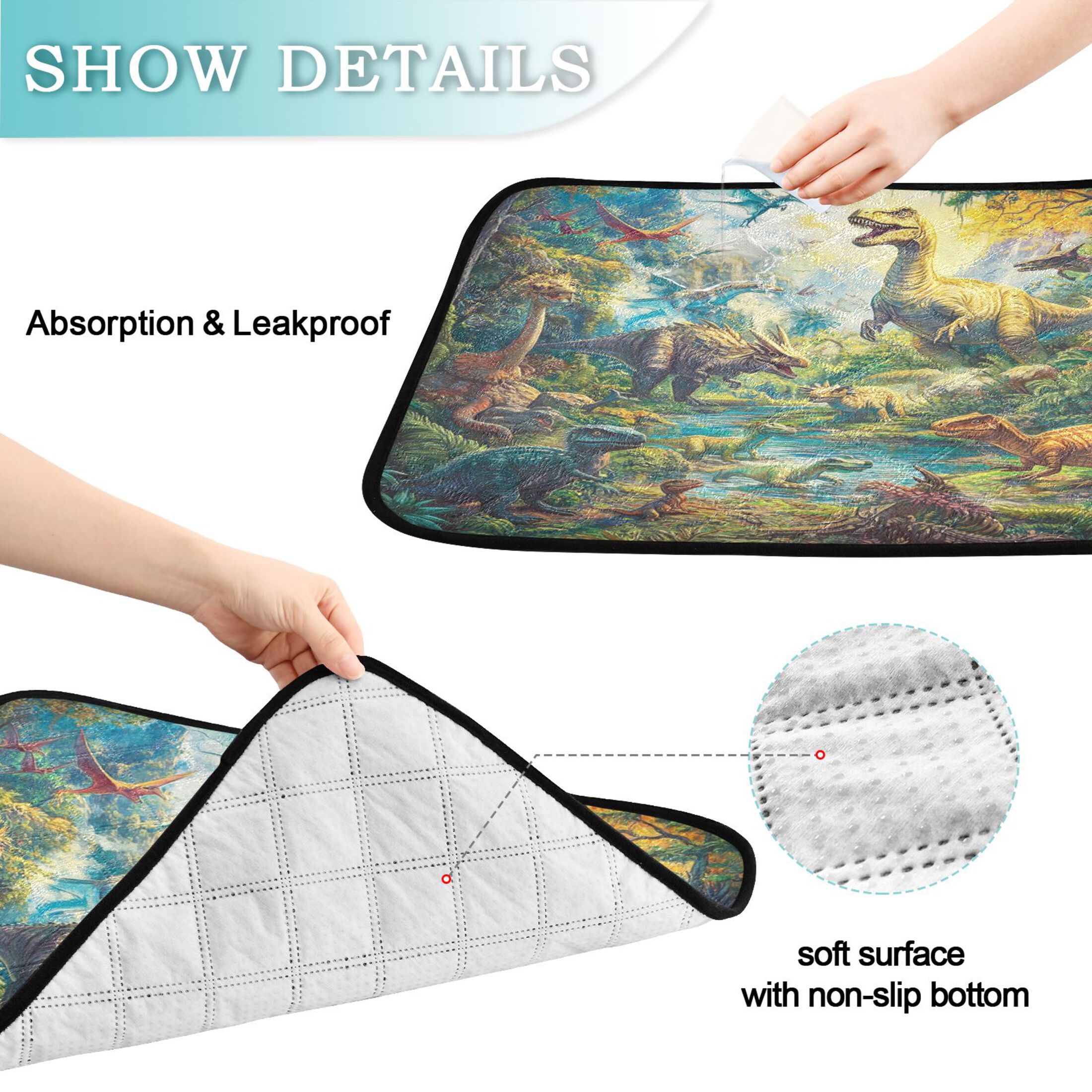 Qxltty Dinosaurs Time Cat litter Pads Pet Set of 2 Diaper Mats Center Anti-leakage Layer Absorbent Soft and Comfortable