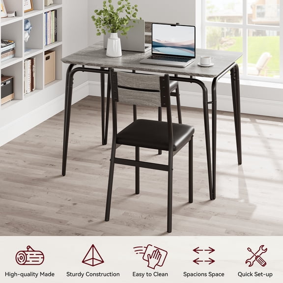 Modern 5-Piece Dining Table Set for 4 – Rectangular Kitchen & Dining Room Furniture with Upholstered Chairs – Compact Space-Saving Table and Chairs for Small Spaces, Apartment, Breakfast Nook – Gray