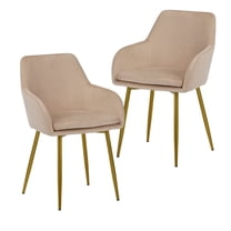 Velvet Dining Chair Set of 2 with Gold Metal Legs, Modern Padded Upholstered Side Chairs for Dining Room, Kitchen, Vanity Table, and Living Room Seating in Beige