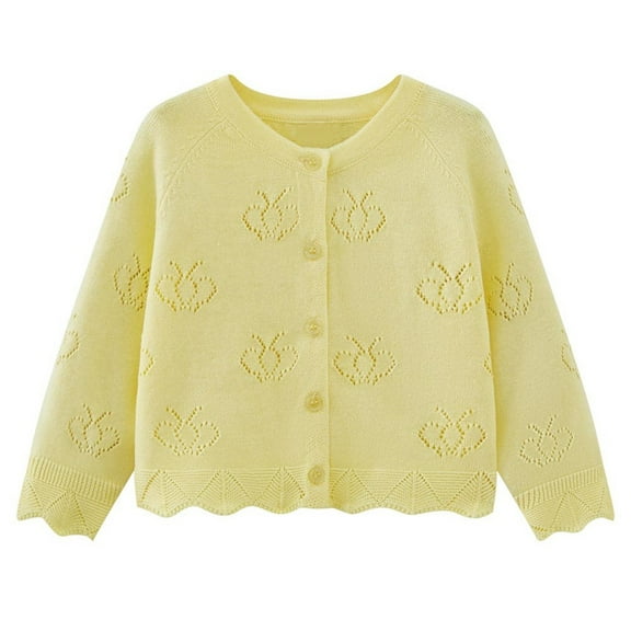 fatyb Toddler Baby Girls Cardigan Button up Long Sleeve Sweater Knitted Lightweight Hollow out Jacket
