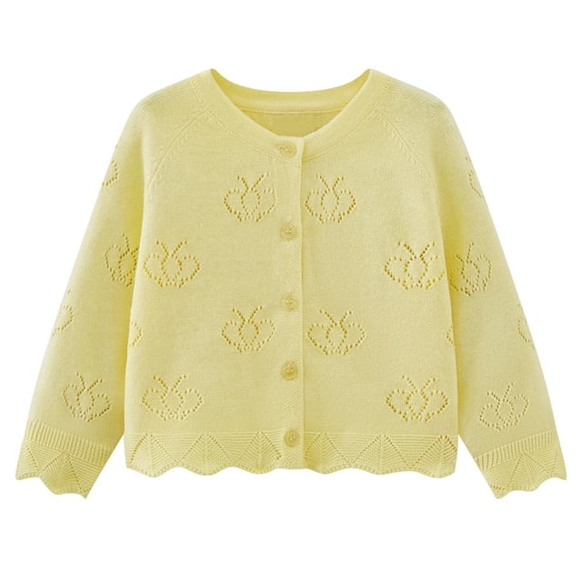 SROBPTY Cardigans d'Automne pour Filles, Cardigan Tricoté Uni à Col Rond à Manches Longues pour Enfants, Veste Décontractée Confortable Jaune 1 An
