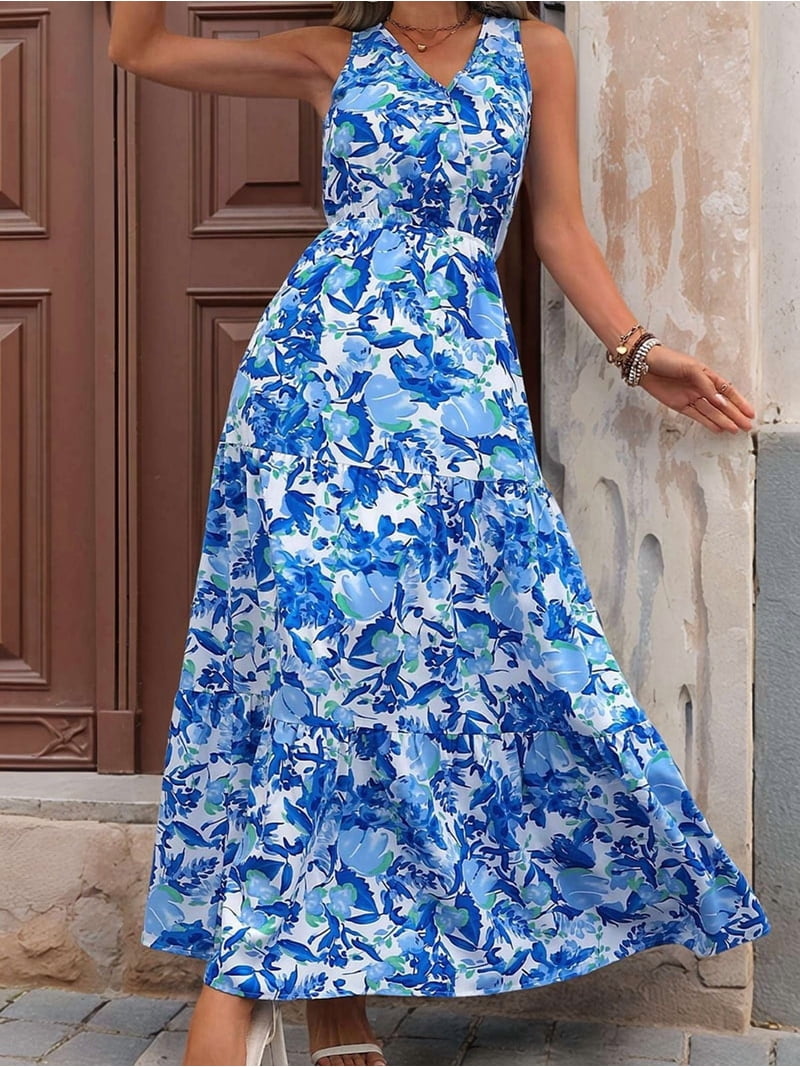 Women'S Summer Dresses Casual Sleeveless Maxi Dresses Cute Floral Long Dress Wedding Guest Dress Blue Flower XL - Walmart.com Women'S Summer Dresses Casual Sleeveless Maxi Dresses Cute Floral Long Dress Wedding Guest Dress Blue Flower XL - Walmart.com