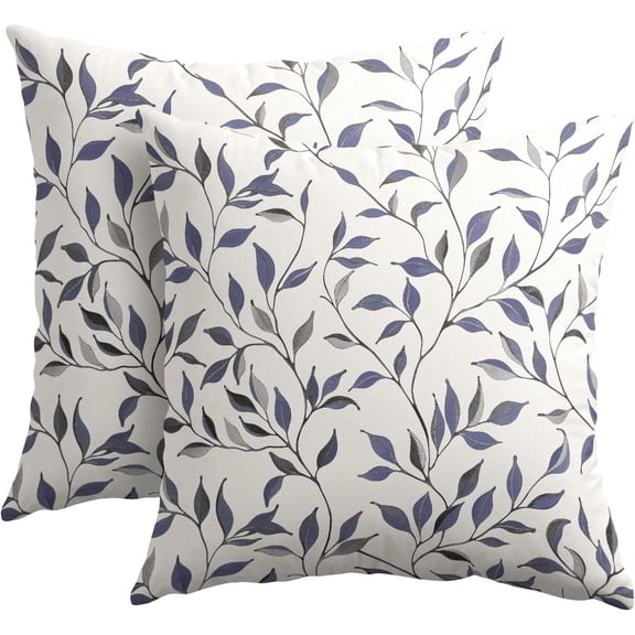 Navy Blue Leaves Pillow Covers 18x18 Inch Set of 2 Blue and Grey Leaf and Branch Outdoor Decorative Throw Pillows Rustic Farmhouse Pillowcases Cushion Covers for Couch Home Decor