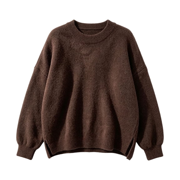 VISALY Oversized Long Sleeve Pullover Sweater for Women Mock Neck Crewneck Layered Knit Sweatshirt Loose Fit Jumper Drop Shoulder Side Slit Soft Knit Top Fall Winter Cozy Loungewear Clothes A L
