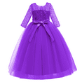 thumbnail image 3 of IDOPIP Flower Girls Vintage Floral Lace Dress 3/4 Sleeve Floor Length Tulle Dresses Wedding Party Evening Formal Pegeant Dance Prom Ball Gown 13-14 Years,Dark Purple, 3 of 8