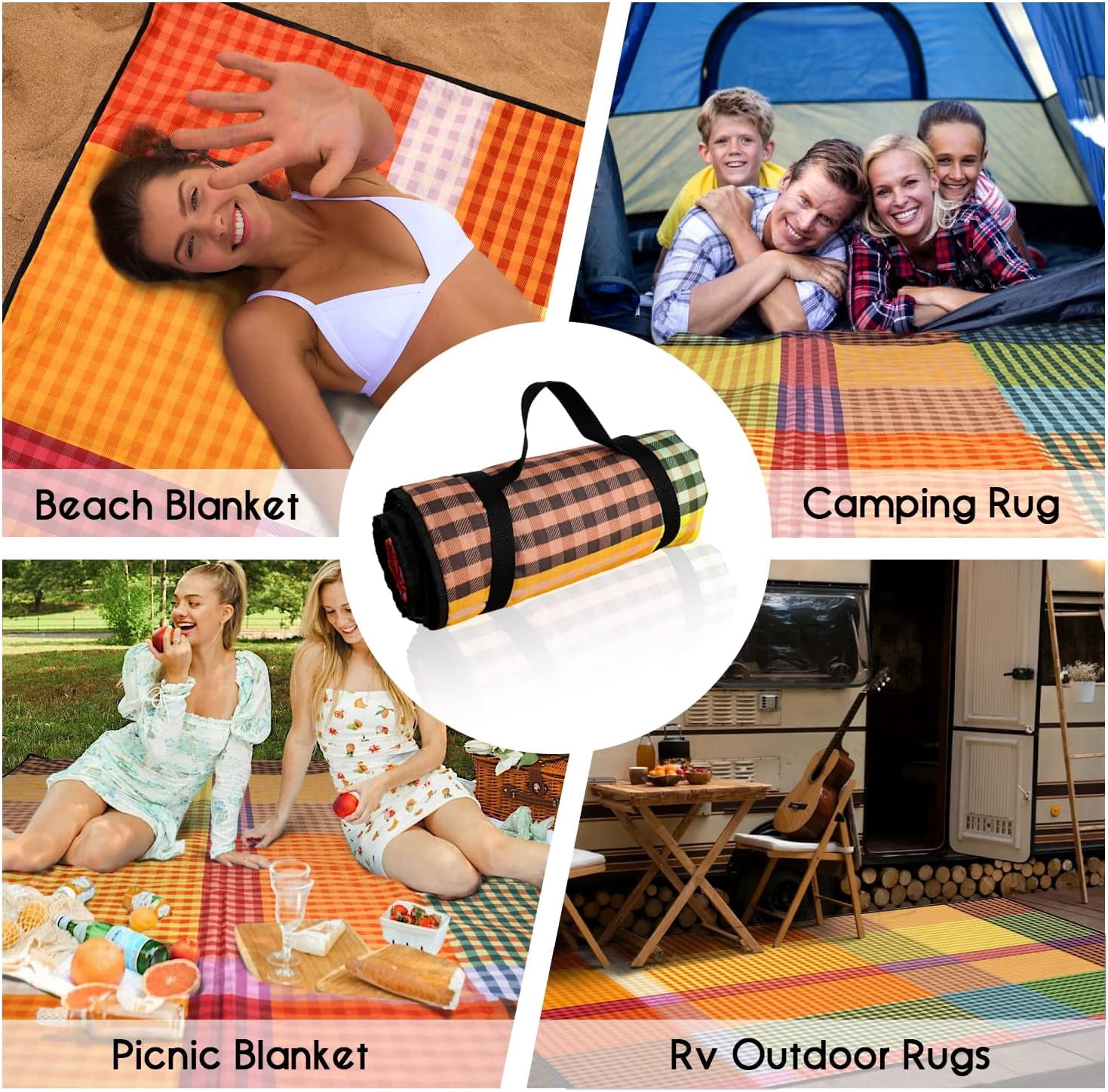 BICKON 80"x60" Large Picnic Blanket – Waterproof, Sandproof, 3-Layer Soft Mat For Beach, Camping, Yoga & Outdoors (Machine Washable)