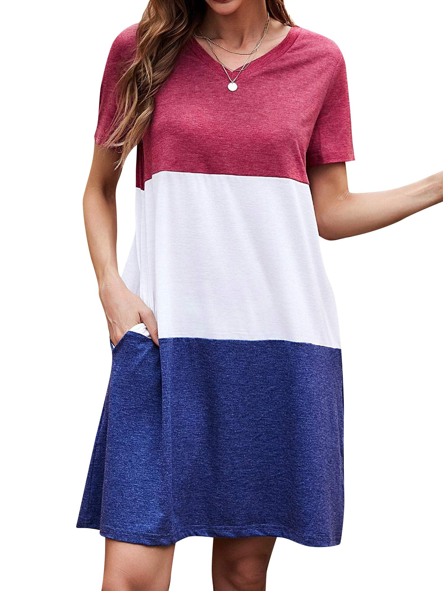 ZXZY Women Tricolor Spliced V Neck Short Sleeve Mini Lesotho | Ubuy