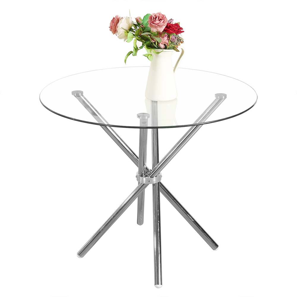 EiweLive 35 in Round Glass Dining Table for 4 Person, Dining Room Kitchen Table with 4 Chrome