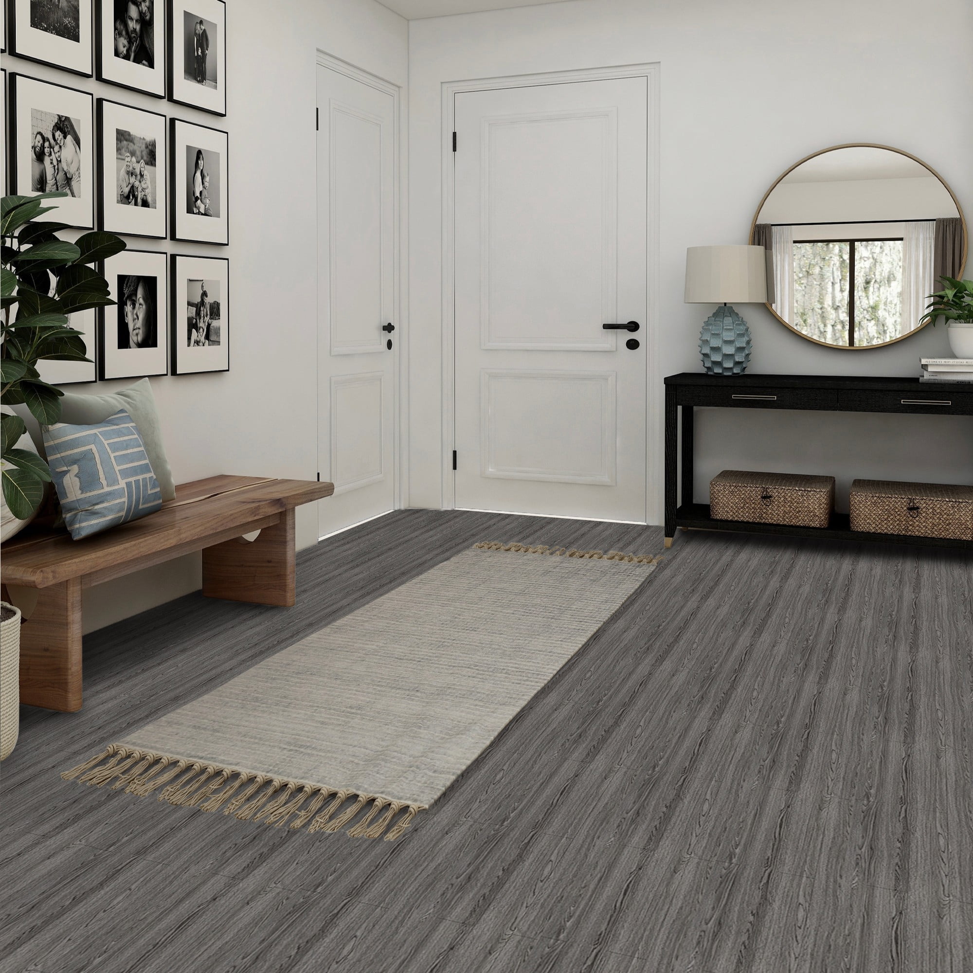 (4 pack) Lxcreat Vinyl Flooring Peel and Stick Roll Thicken Self Adhesive Dark Gray Vinyl Floor Wood Flooring Wood Grain Floor 118-in x 15.7-in
