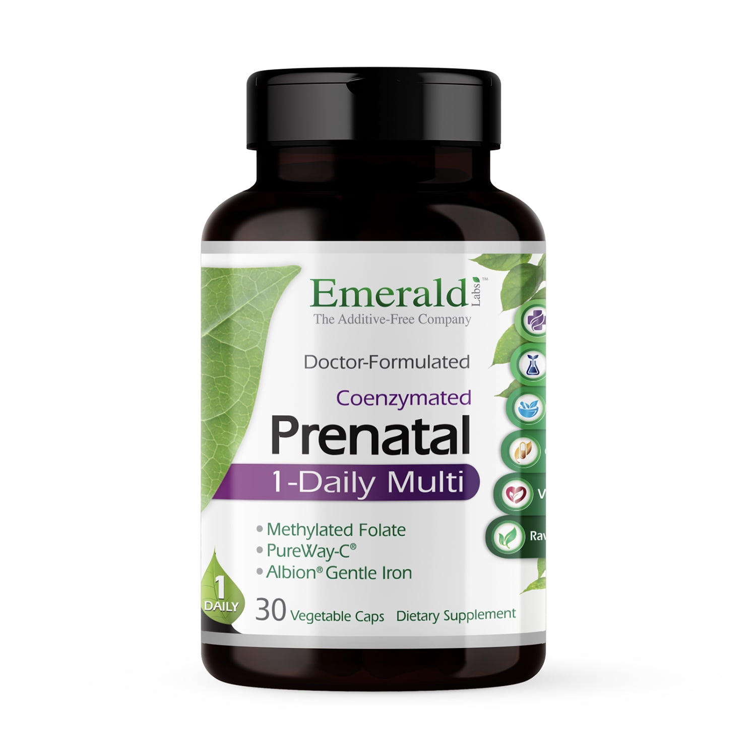 Emerald Labs Prenatal 1-Daily Multi - Multivitamin with Folic Acid, Vitamin C and Gentle Iron to Support Pregnant and Lactating Women - 30 Vegetable Capsules