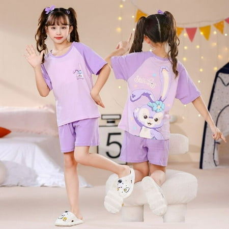 

Kawaii Sanrios Girls Summer Cotton Pajama Set Anime My Melody Cinnamoroll Hellokittys Short Sleeved Shorts Thin Home Clothing