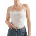 thumbnail image 2 of Women'S Square Neck Lace Tank Tops Sleeveless Crop Spaghetti Strap Summer Y2k Tops White M, 2 of 6