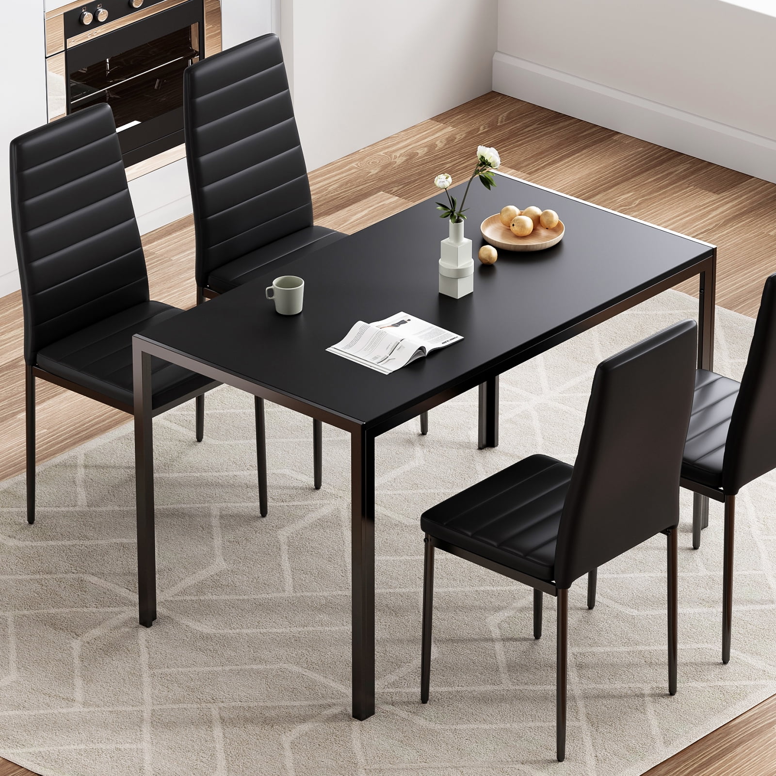 Farini Black Dining Table for 4-6 Person,47" Rectangular Wooden Dining Table Top and Metal Frame for Home Kitchen Dining Desk (47 inch)