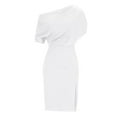 thumbnail image 4 of Lisbinx Summer Dresses for Women 2025 Short Sleeve Crew Neck Solid Shift Fit and Flare Dresses High-Waist Regular Fit High-Waist Linen Trendy for Party Holiday, 4 of 8