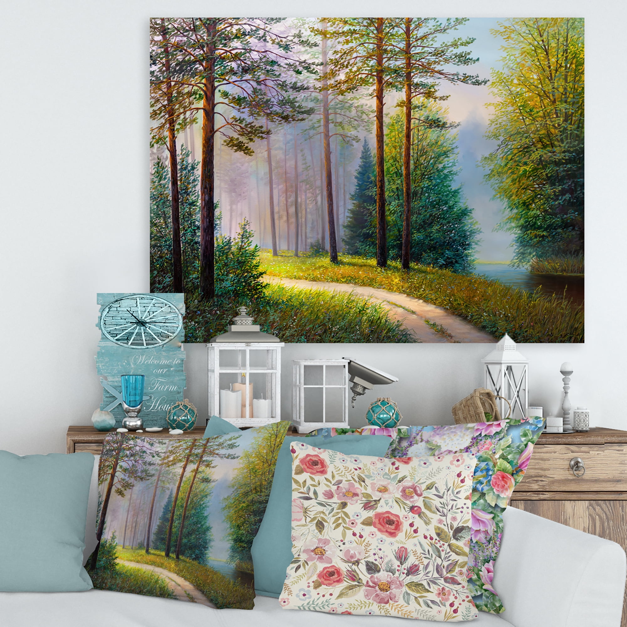 Designart ' Subtle Sunset Light Through The Trees II ' Lake House Canvas Wall Art Print