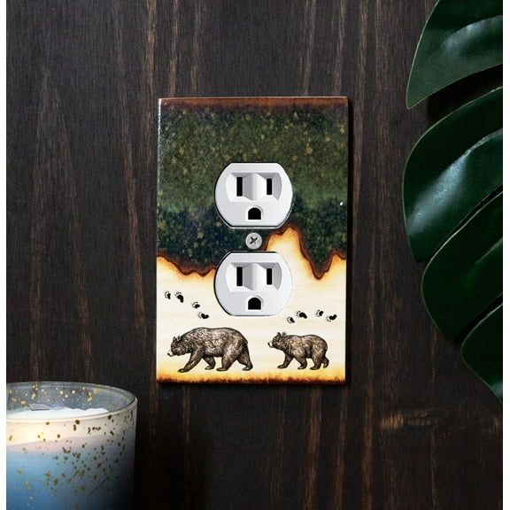 Pack of 2 Rustic Forest Bear Mother And Cub Double Receptacle Wall Outlet Plate