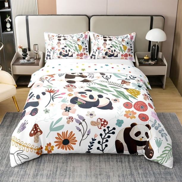 Panda 100% Algodón Natural Funda Nórdica para Niños Niñas,Kawaii Oso Blanco Negro