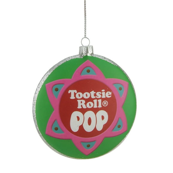 Round "Tootsie Roll POP" Christmas Disc Ornament - 4" - Green and Pink