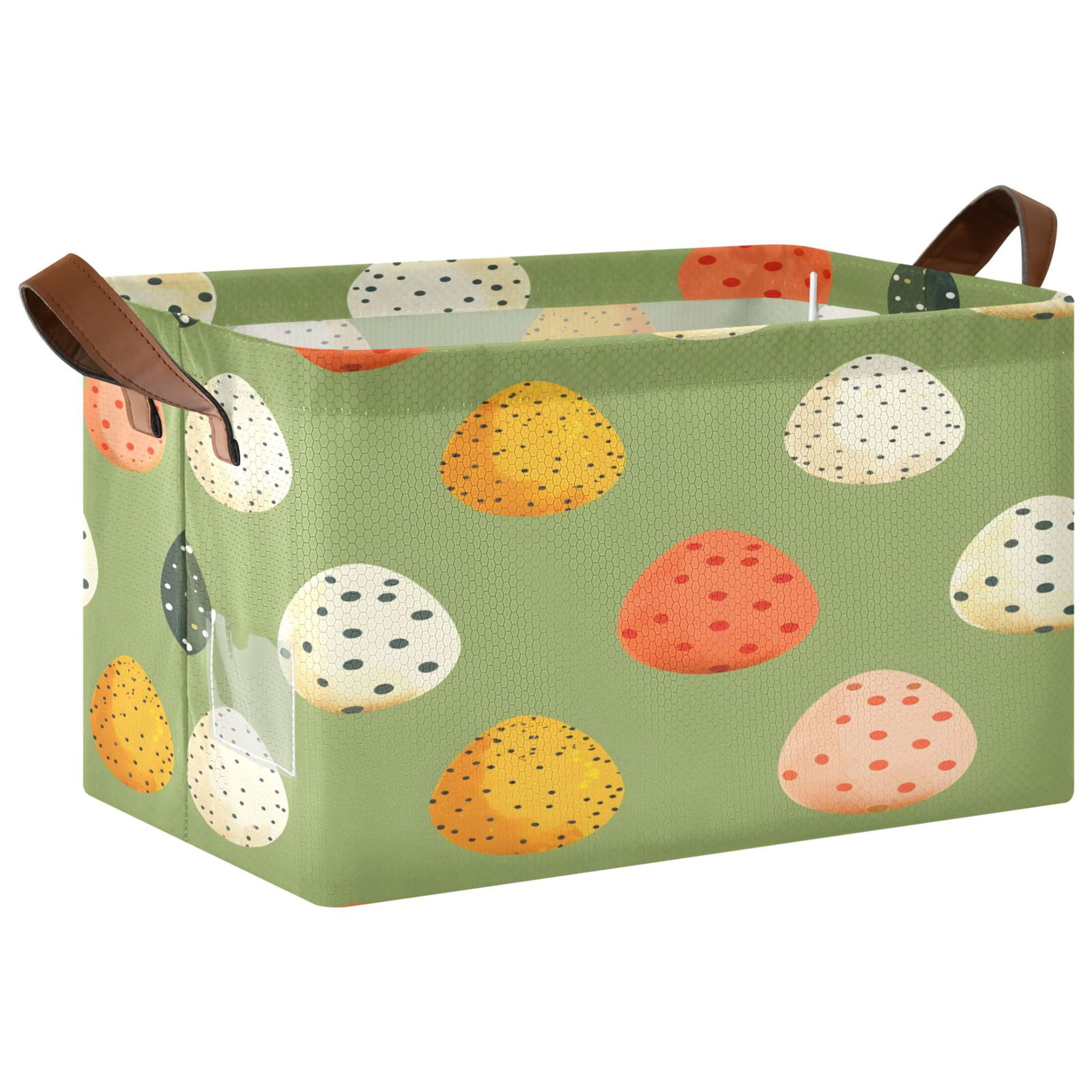 Ryvnso Easter Eggs Polka Dots Storage Bins Large Basket Foldable Cube Toys Organizer with Handles 2 PCs