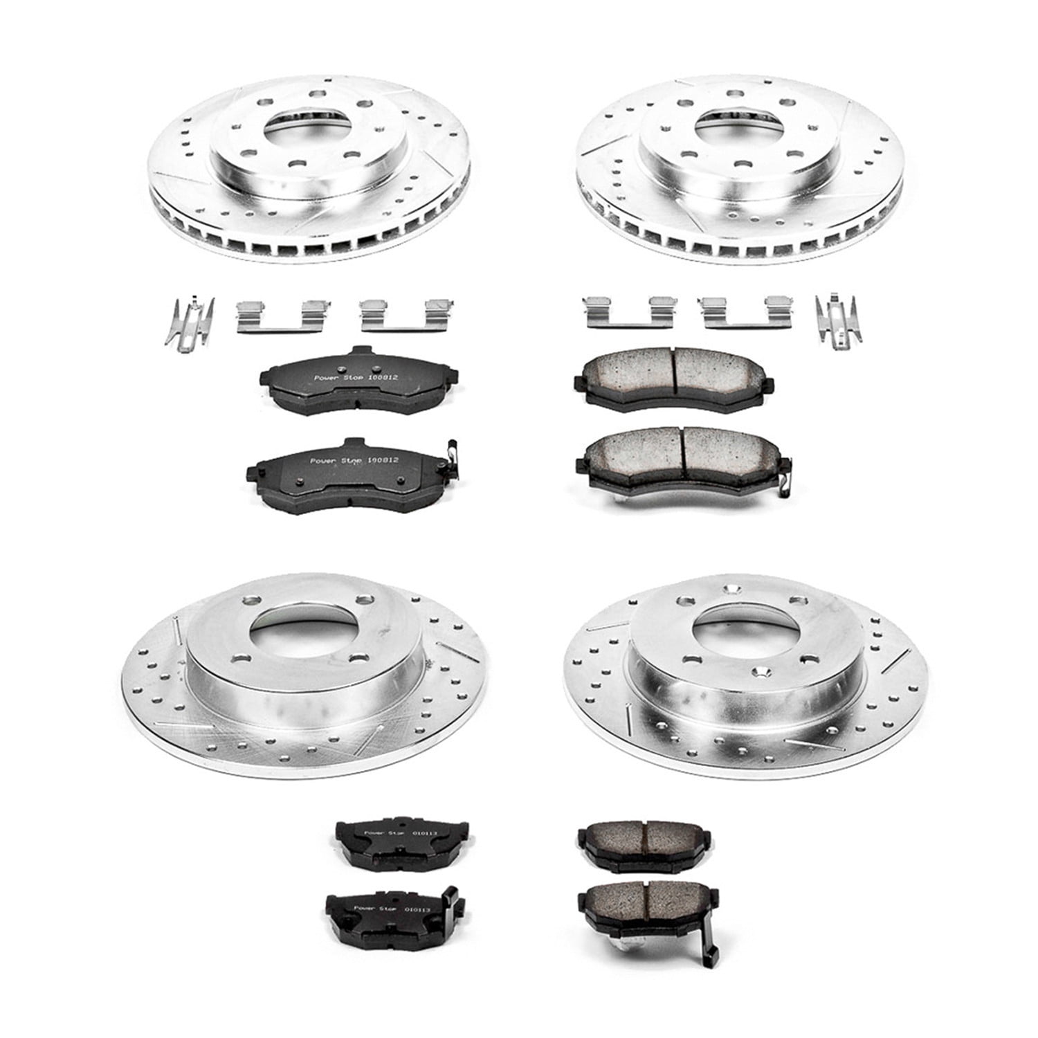 Power Stop Front and Rear Brake Kit with Drilled & Slotted Rotors and Ceramic Brake Pads K2779
