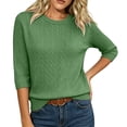 thumbnail image 5 of Women Cable 3/4 Sleeve Knit Sweaters Trendy Sweater Lightweight Crewneck Soft Pullovers,2XL, 5 of 5