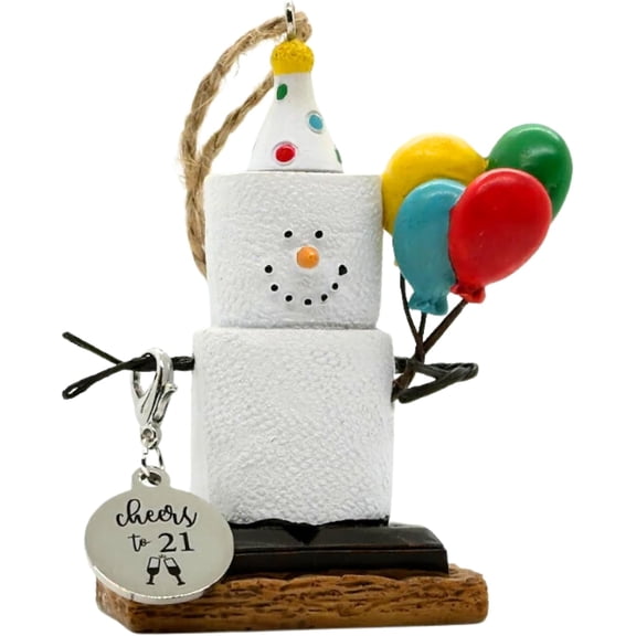S’mores Happy 21st Birthday Ornament – “Cheers to 21” with Balloons & Dated Charm – Elskandi