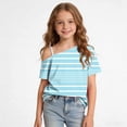 thumbnail image 6 of XYAIYT Girls Short Sleeve T-Shirts Off Shoulder Tops Striped Print Casual Summer Tee for Kids 5-14 Yeas, 6 of 6