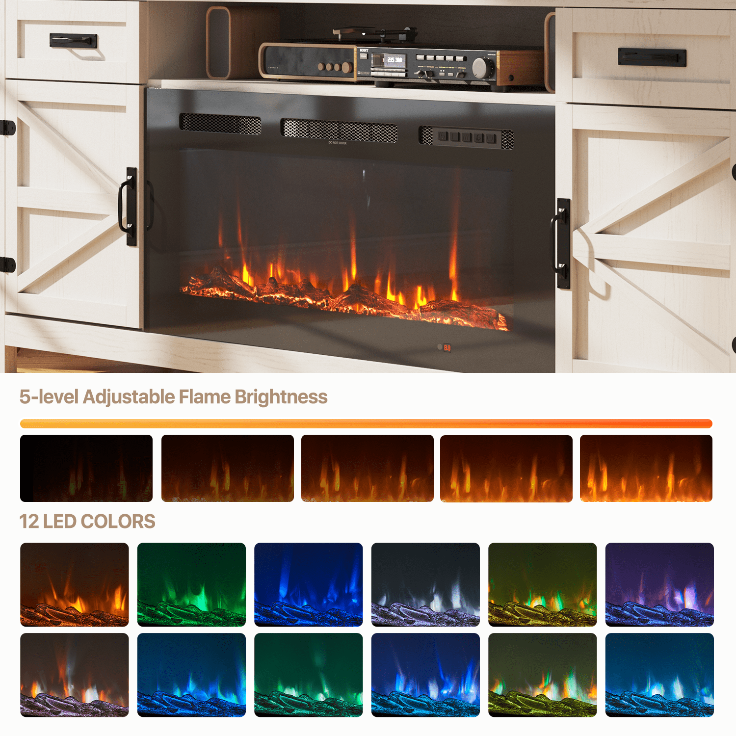 BaPiPro 70" Electric Fireplace TV Stand, Farmhouse Entertainment Center for TVs up to 80" with Storage Drawers, White