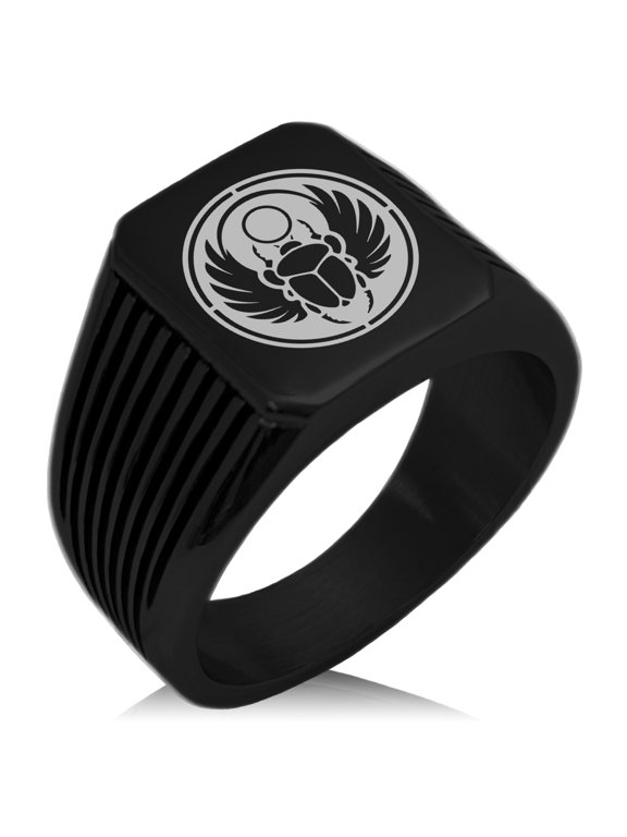 Stainless Steel Scarab Beetle Sun Ring Needle Stripe Pattern Biker Style Polished Ring